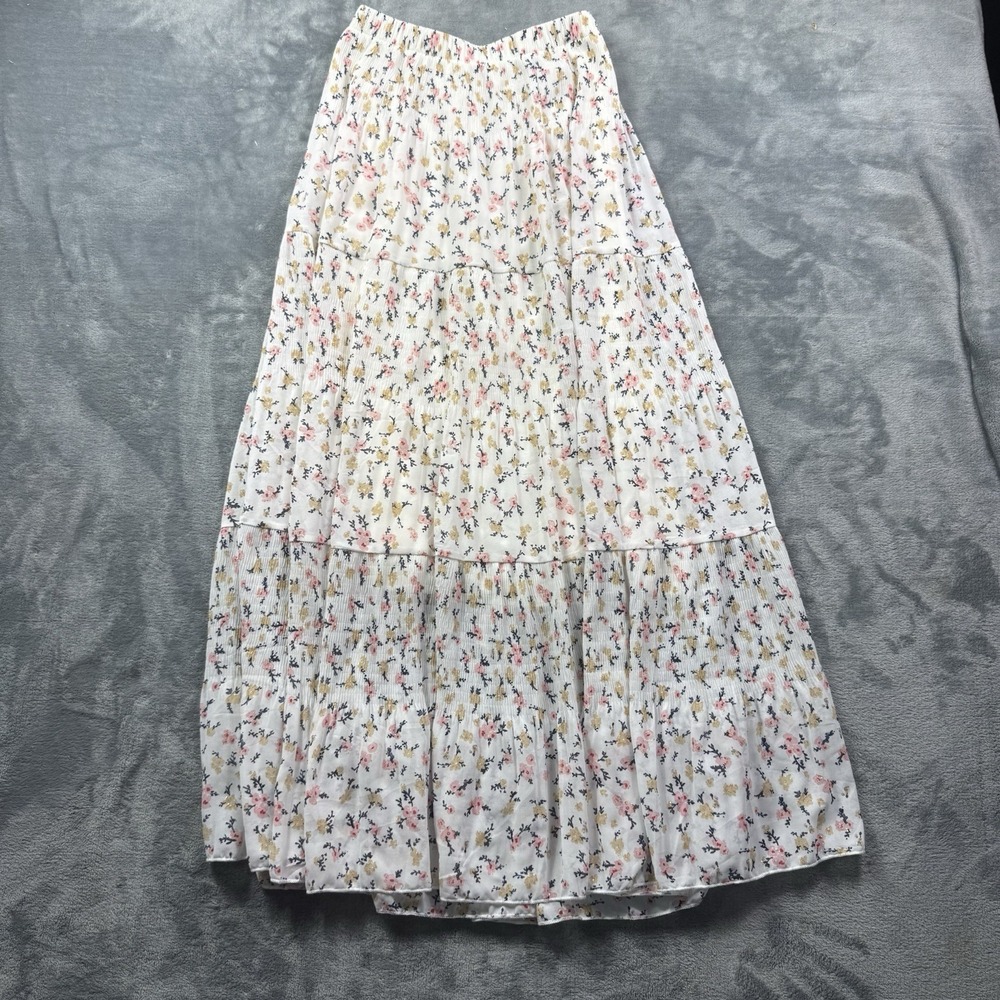 Nashalyly Women's S Boho Floral Tiered Maxi Skirt white Floral Sparkles